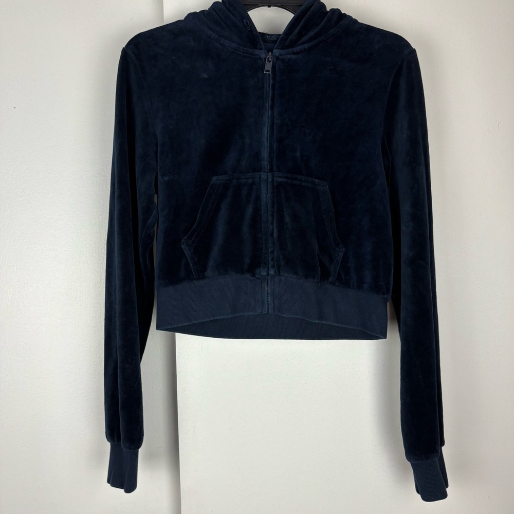 Brandy Melville Navy Velvet Zip-up Hoodie and Pants - Track Suit